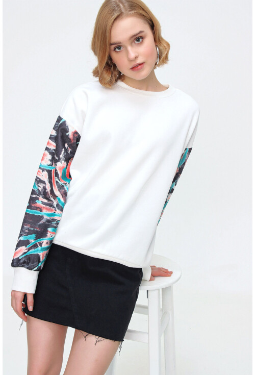 55328 Kolu Desenli Oversize  Sweatshirt