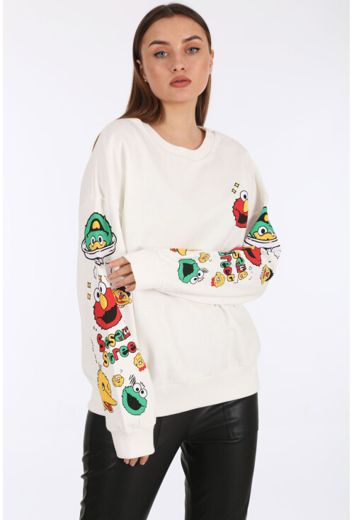 55328 Kolu Desenli Oversize  Sweatshirt