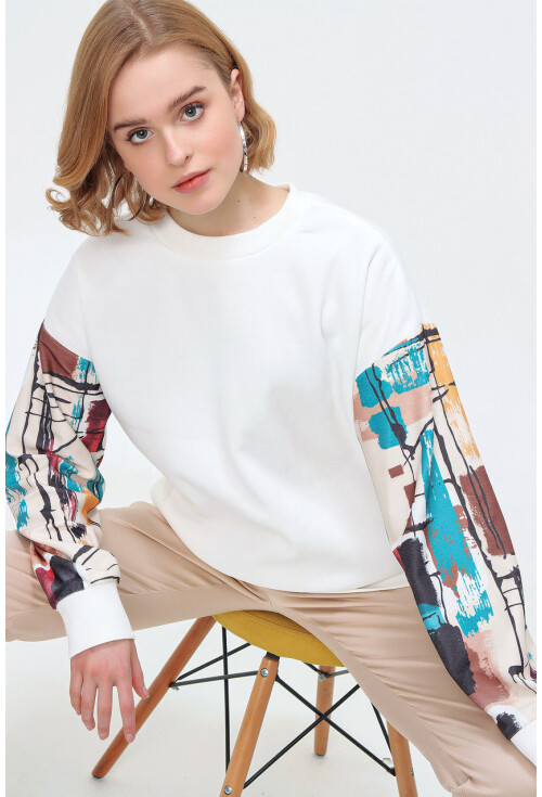 55328 Kolu Desenli Oversize  Sweatshirt