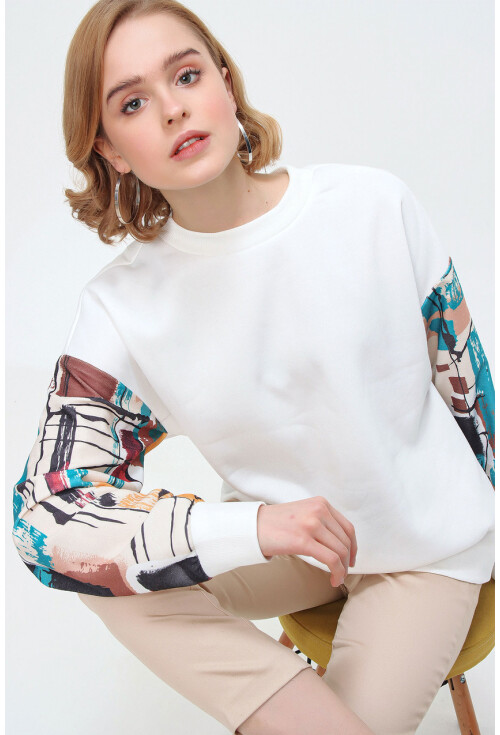 55328 Kolu Desenli Oversize  Sweatshirt