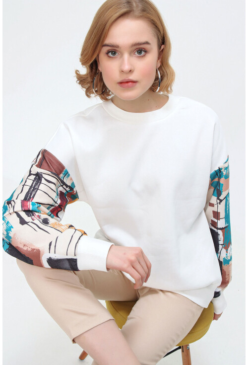 55328 Kolu Desenli Oversize  Sweatshirt