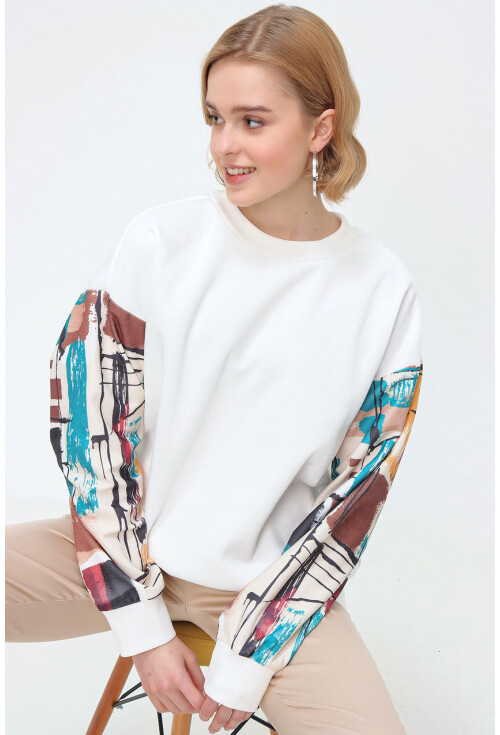 55328 Kolu Desenli Oversize  Sweatshirt
