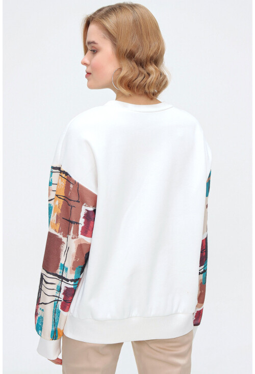 55328 Kolu Desenli Oversize  Sweatshirt