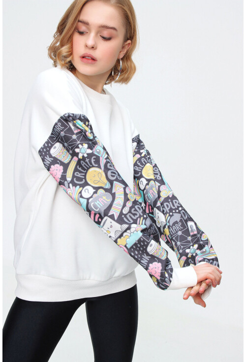55328 Kolu Desenli Oversize  Sweatshirt