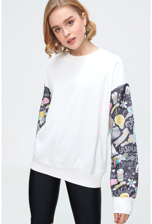 55328 Kolu Desenli Oversize  Sweatshirt