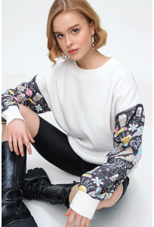55328 Kolu Desenli Oversize  Sweatshirt