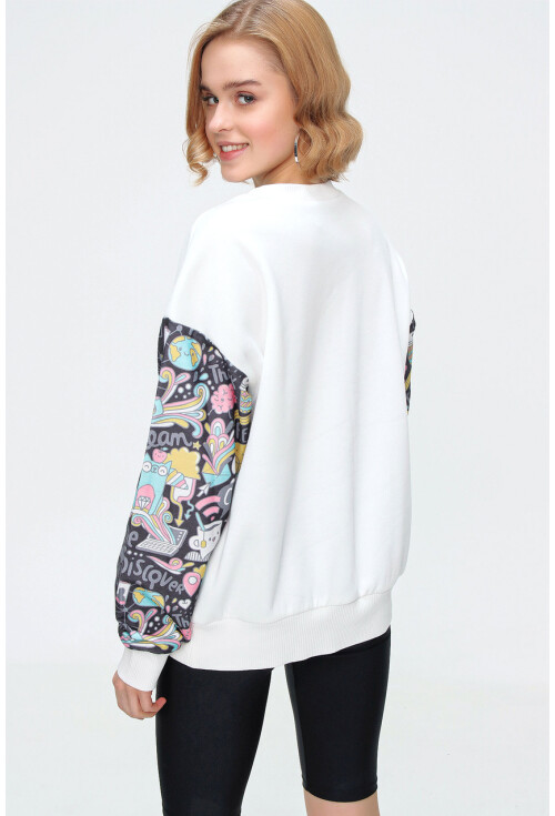 55328 Kolu Desenli Oversize  Sweatshirt