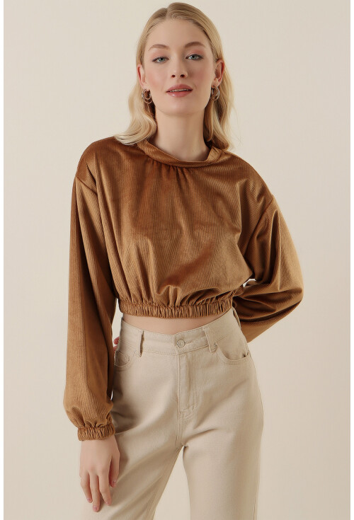 55392 Kadife Crop Bluz