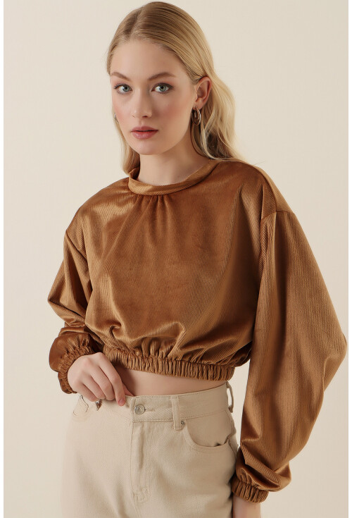 55392 Kadife Crop Bluz