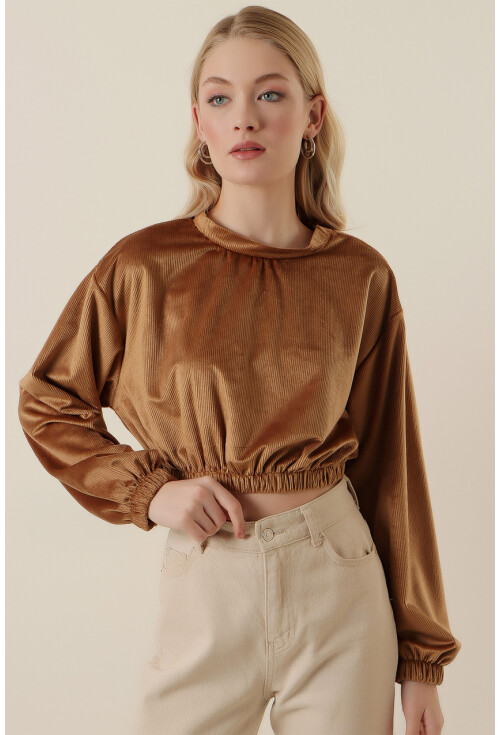 55392 Kadife Crop Bluz
