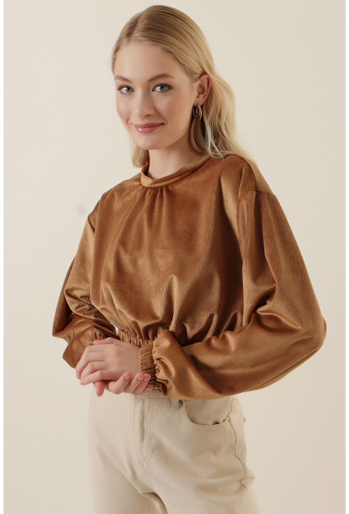55392 Kadife Crop Bluz