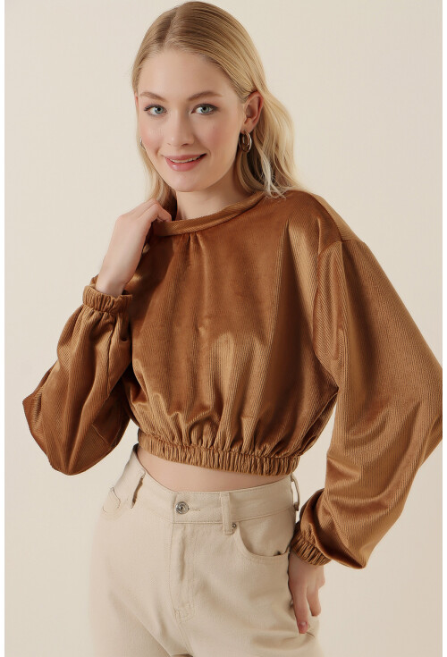 55392 Kadife Crop Bluz