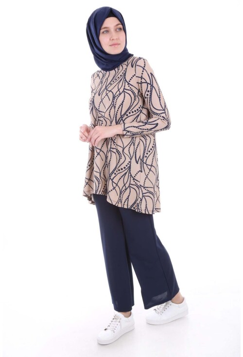 5717 Desenli Tunik Pantolon İkili Tesettür Takım