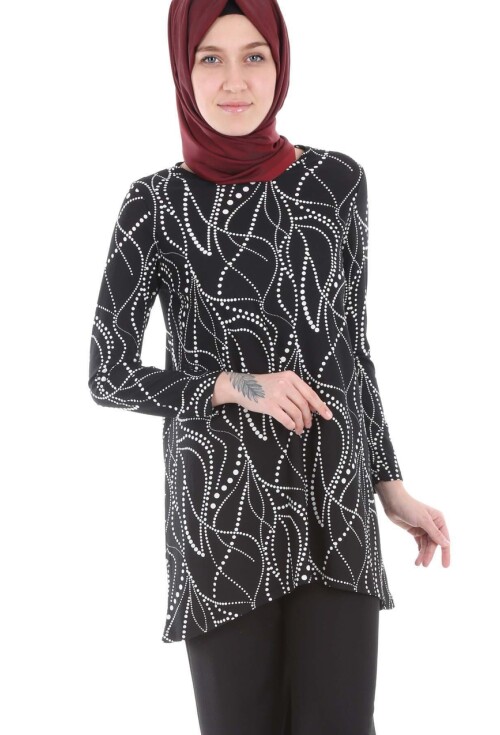 5717 Desenli Tunik Pantolon İkili Tesettür Takım