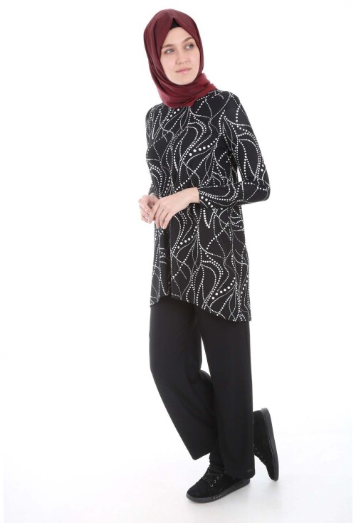 5717 Desenli Tunik Pantolon İkili Tesettür Takım