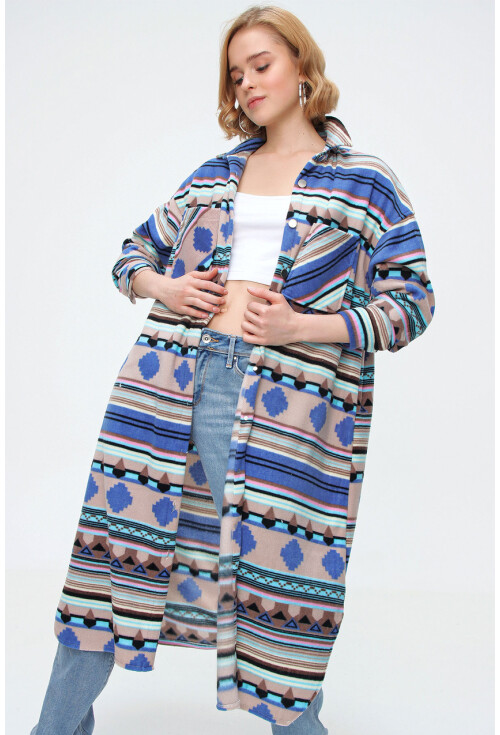 5805 Ekose Desen Uzun Oversize Tunik