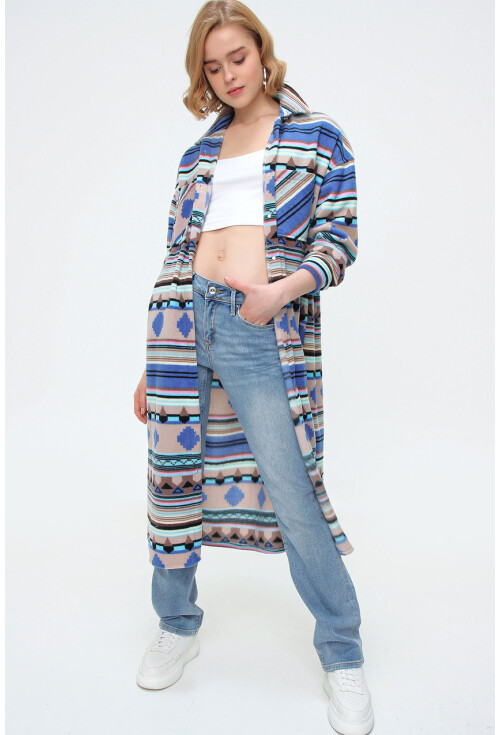 5805 Ekose Desen Uzun Oversize Tunik