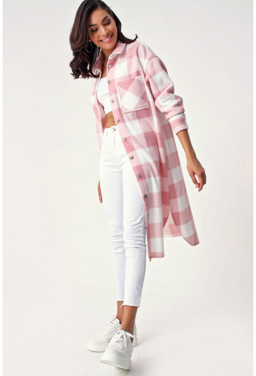 5805 Ekose Desen Uzun Oversize Tunik