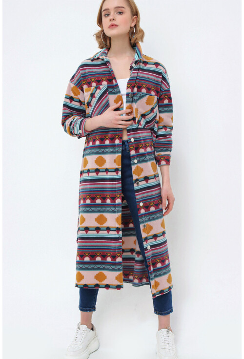 5805 Ekose Desen Uzun Oversize Tunik