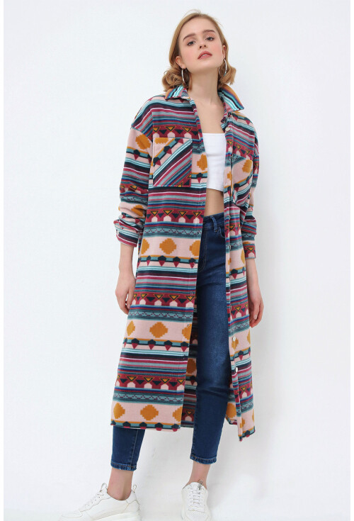 5805 Ekose Desen Uzun Oversize Tunik