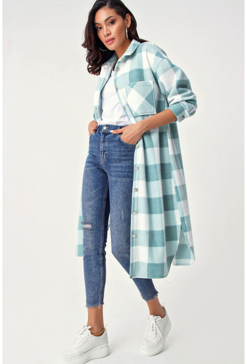5805 Ekose Desen Uzun Oversize Tunik