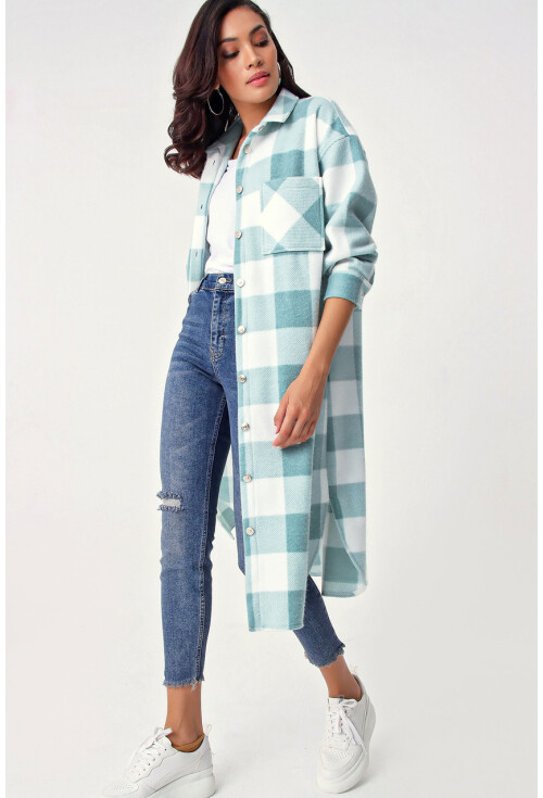 5805 Ekose Desen Uzun Oversize Tunik