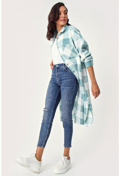 5805 Ekose Desen Uzun Oversize Tunik