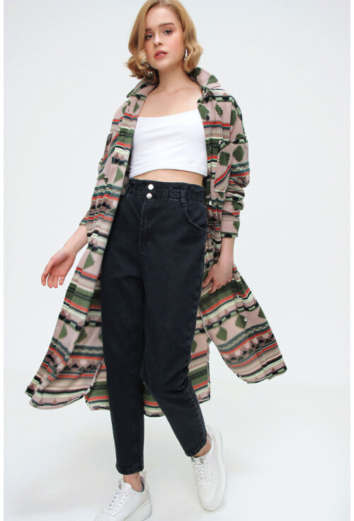 5805 Ekose Desen Uzun Oversize Tunik