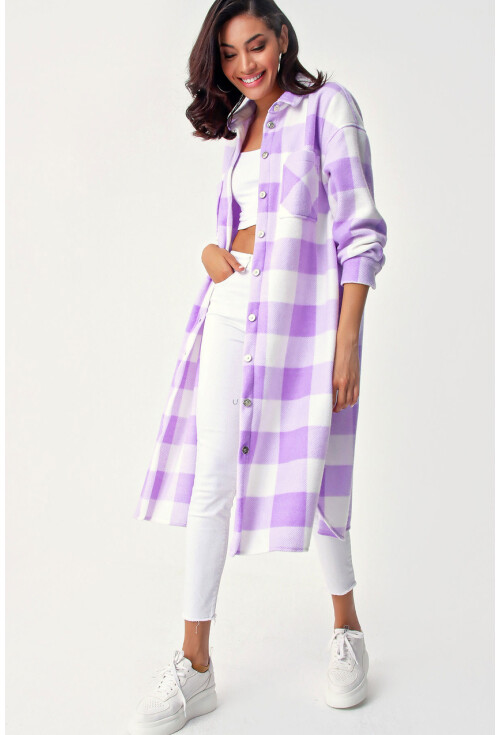 5805 Ekose Desen Uzun Oversize Tunik