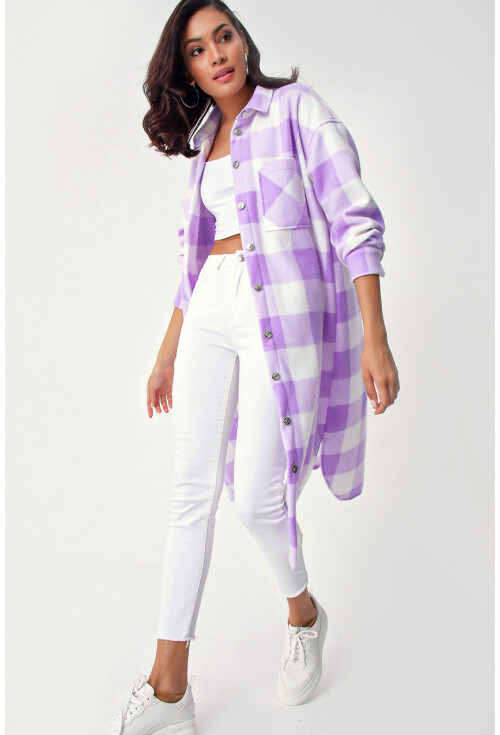 5805 Ekose Desen Uzun Oversize Tunik