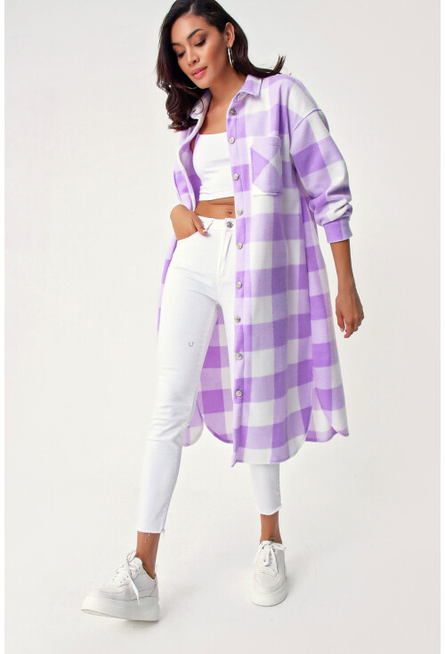 5805 Ekose Desen Uzun Oversize Tunik