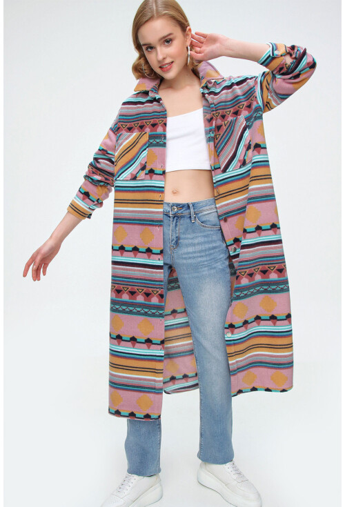 5805 Ekose Desen Uzun Oversize Tunik