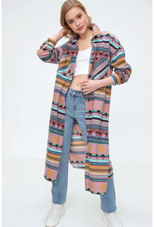 5805 Ekose Desen Uzun Oversize Tunik