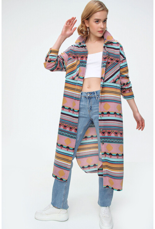 5805 Ekose Desen Uzun Oversize Tunik