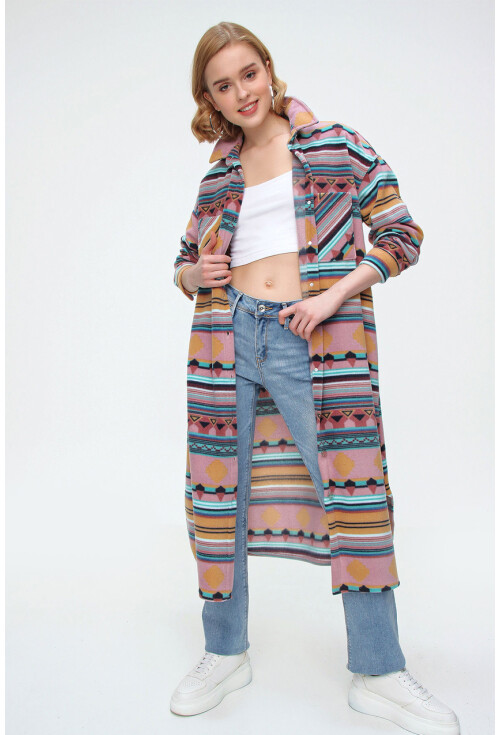 5805 Ekose Desen Uzun Oversize Tunik