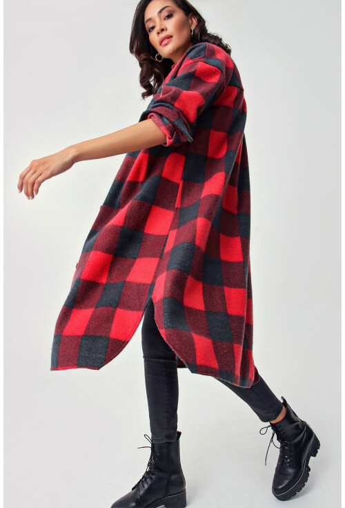 5805 Ekose Desen Uzun Oversize Tunik