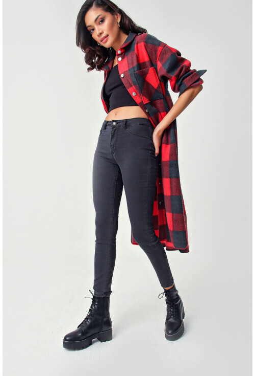 5805 Ekose Desen Uzun Oversize Tunik