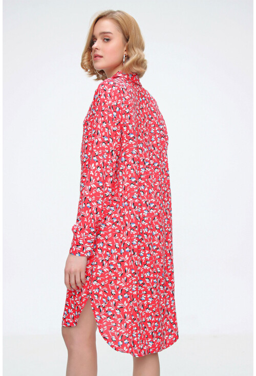 5813 Çiçek Desenli Tek Cepli Oversize Tunik