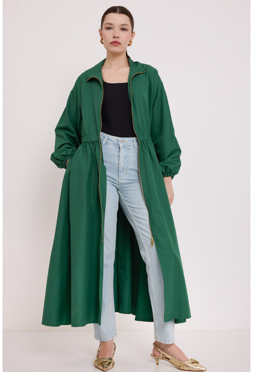 5912 Zippered Long Trench Coat