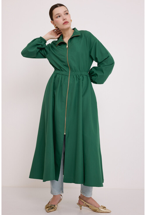 5912 Zippered Long Trench Coat