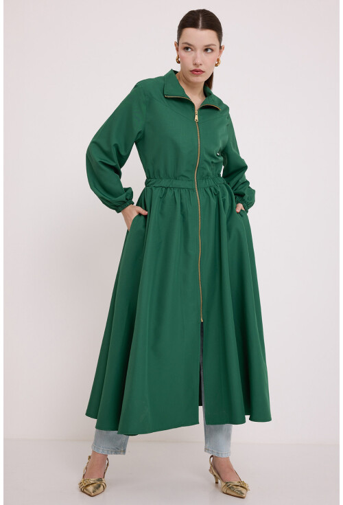 5912 Zippered Long Trench Coat