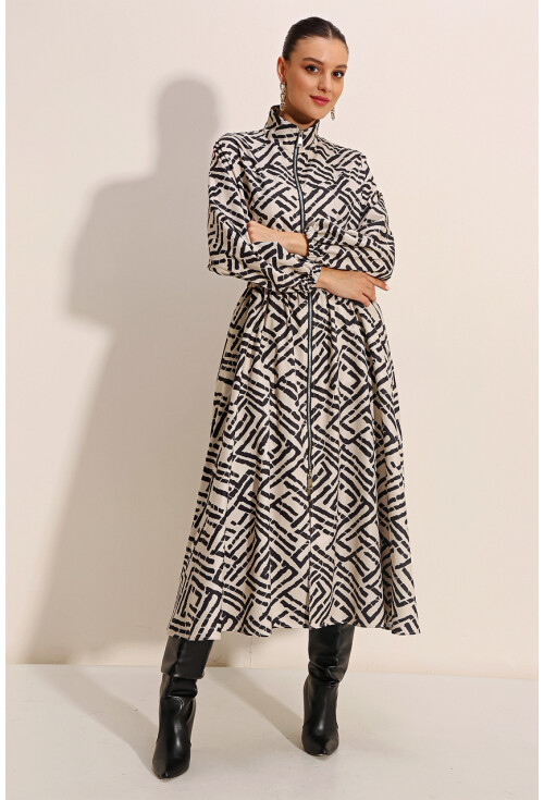 5912 Zippered Long Trench Coat