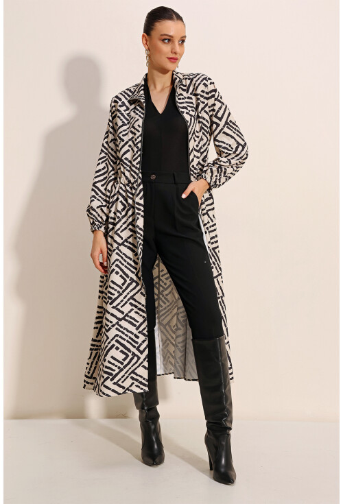 5912 Zippered Long Trench Coat