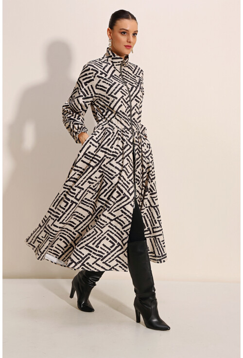 5912 Zippered Long Trench Coat