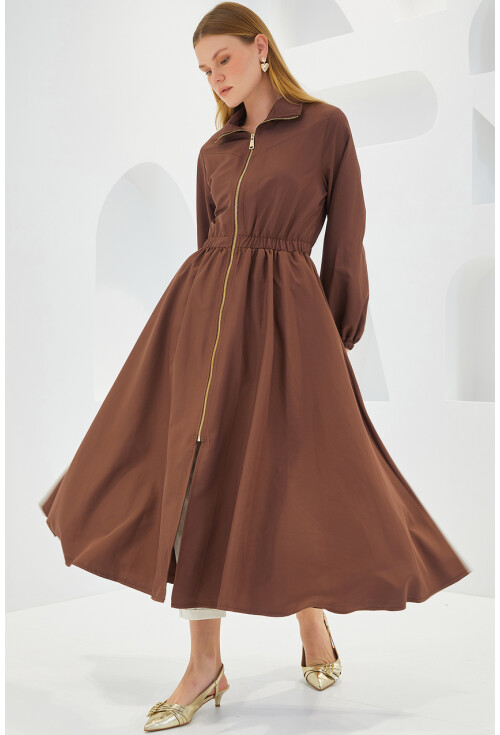 5912 Zippered Long Trench Coat