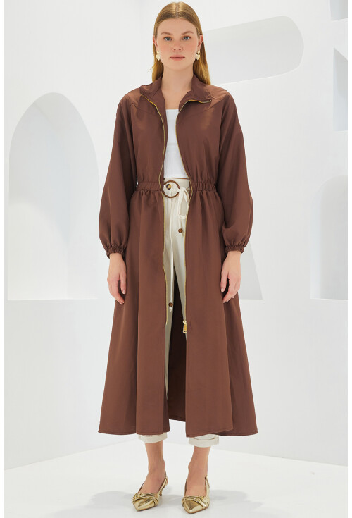 5912 Zippered Long Trench Coat