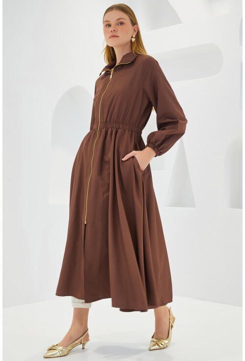 5912 Zippered Long Trench Coat