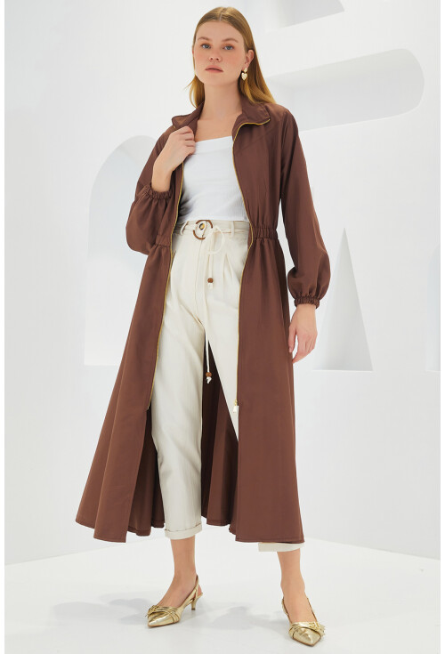 5912 Zippered Long Trench Coat