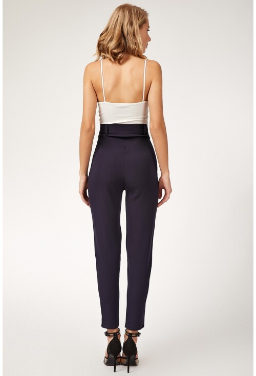 6467 Düğme Detaylı Yüksek Bel Likralı Pantolon