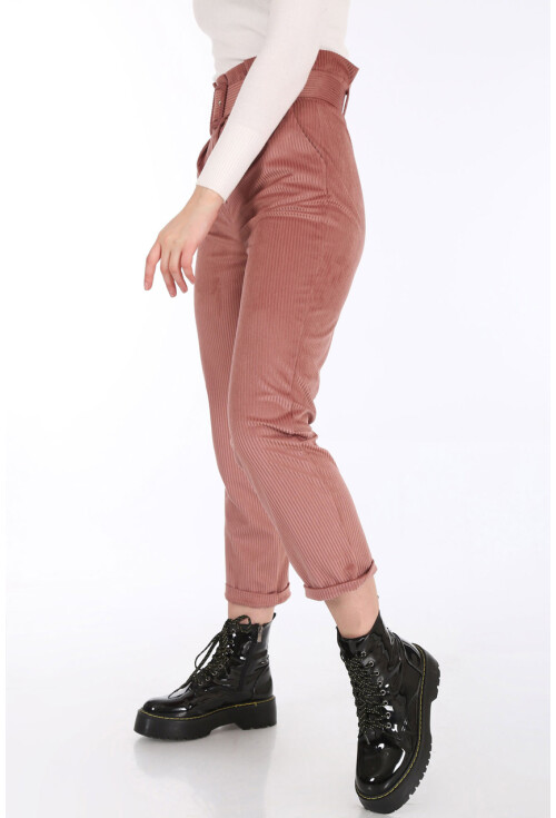 6496 Kemerli Kadife Pantolon